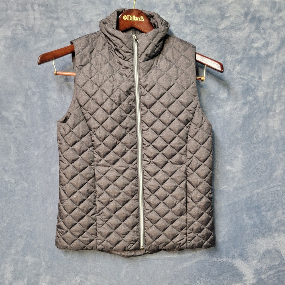Banana Republic Quilted Vest Petite XS Sleeveless Collared Charcoal Gray